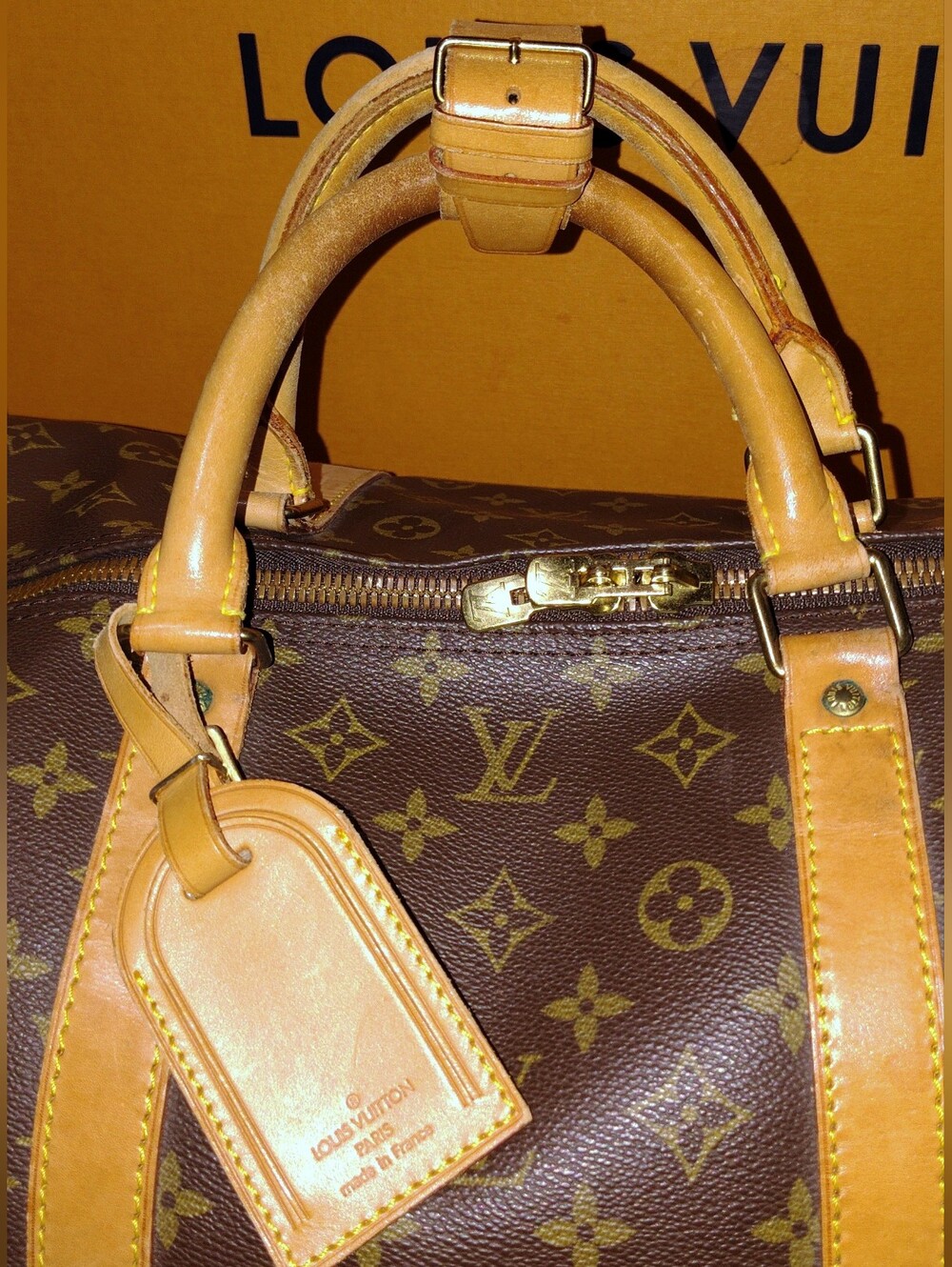 Louis Vuitton 60 Monogram Canvas Duffel Keepall with Tan Leather Trim - Picture 13 of 13